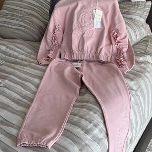 MonnaLisa Blush Pink Floral Appliqué Sweatshirt & Joggers Set